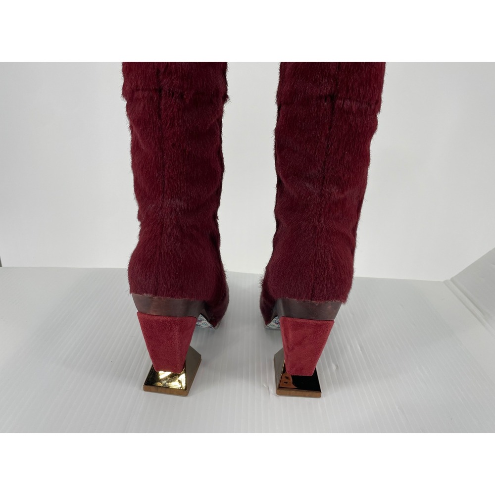 Irregular Choice Ascension‎ Boots Burgundy Pony Hair Sculptural Heel US 7 EU 38 - Picture 4 of 11